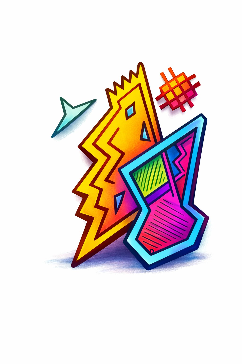 Counterpoint in color: jagged yellow and blue angular forms interlocking