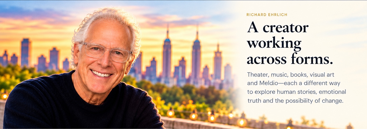 Richard Ehrlich with clear glasses and New York City skyline